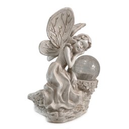 Decoratiune de gradina cu inger si lampa solara, polirasina, 12x15x22 cm