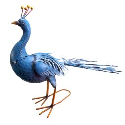 Decoratiune de gradina metalica, model paun albastru, 23x70x46 cm