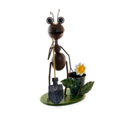 Decoratiune metalica de gradina cu furnica si lopata, 26x14x40 cm