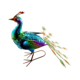 Decoratiune de gradina tip paun, metalica, multicolora, 49x35,5x53 cm