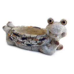 Decoratiune de gradina din ceramica, broasca cu ghiveci, 35x16x17 cm