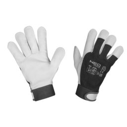 Manusi de lucru din piele de capra, cu velcro, alb-negru, marimea 8, NEO