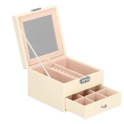 Cutie pentru bijuterii cu oglinda si cheie, crem-roz, 16x16x11 cm, Springos