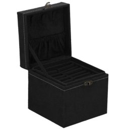 Cutie pentru bijuterii din catifea neagra, cu compartimente, 12x12x12 cm, Springos