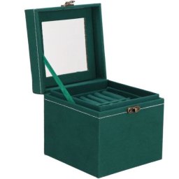 Cutie pentru bijuterii din catifea verde cu oglinda, 12x12x12 cm, Springos