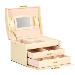 Cutie pentru bijuterii cu oglinda si cheie, crem-roz, 17.5x14x12.5 cm, Springos