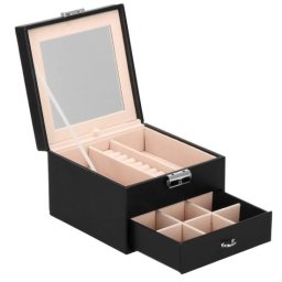 Cutie pentru bijuterii cu oglinda, 2 niveluri si cheie, 16x16x11 cm, Springos