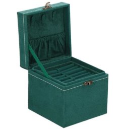 Cutie pentru bijuterii din catifea verde, cu compartimente, 12x12x12 cm, Springos