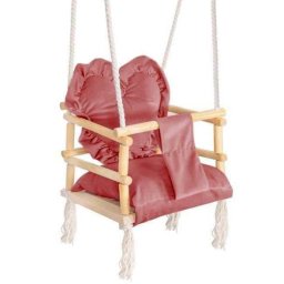 Leagan pentru copii din lemn cu perna inima roz, 33,5 x 34,5 x 25 cm, Springos