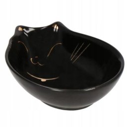 Bol ceramic pentru pisici si caini mici, negru, model pisica, 15x11x5 cm