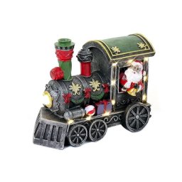 Decoratiune de Craciun cu LED, Mos Craciun in locomotiva, 18x9.2x14 cm