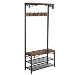 Cuier pentru hol cu banca si 2 rafturi pantofi Vasagle, negru, 80x30x178.5 cm