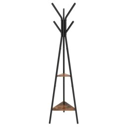 Cuier de hol Songmics cu 6 carlige si 2 rafturi, metal negru