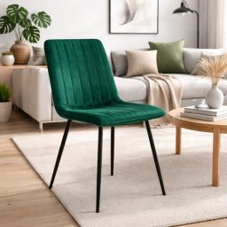 Scaun dining Artool Lava, catifea verde, picioare metal negru, 43x51x90 cm