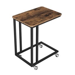 Masuta de cafea Vasagle pe roti, stil rustic, pal si metal, 50x35x61 cm