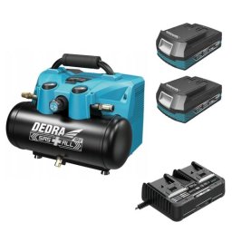Compresor portabil Dedra 6L, 8 bar, cu 2 acumulatori 2 Ah si incarcator dublu