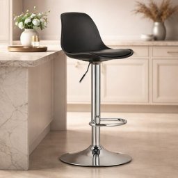 Scaun de bar rotativ Artool Hoga, reglabil, negru, picior metalic argintiu