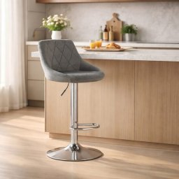 Scaun de bar rotativ Artool Kast, catifea gri, picior metalic argintiu
