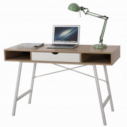 Birou calculator Jumi cu sertar si rafturi laterale, alb/natur, 120x48x76 cm