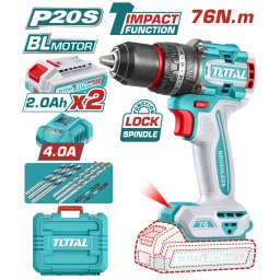 Masina de gaurit cu percutie TOTAL 20V, 76Nm, brushless, 2 acumulatori