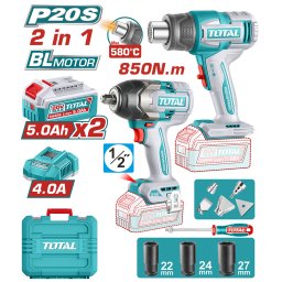 Kit combo TOTAL 20V cu masina de insurubat cu impact si suflanta aer cald