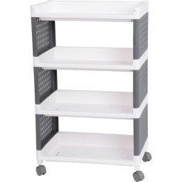 Raft mobil din plastic MagicHome cu 4 polite si roti, gri-alb, 49x29x75.5 cm