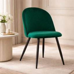 Scaun Bello pentru bucatarie si living, catifea verde, picioare metal negru