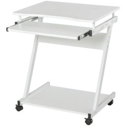 Birou calculator alb cu roti, raft tastatura si polita, 60x48x73 cm