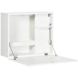 Birou de perete pliabil cu raft, suspendat, MDF alb, 60x21,5x50 cm
