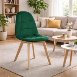 Scaun Bora pentru bucatarie si living, catifea verde, picioare din lemn natur