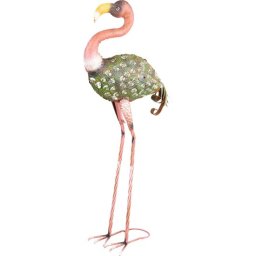 Decoratiune de gradina flamingo metalic MagicHome, verde si roz, 85 cm