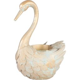 Decoratiune de gradina metalica lebada cu ghiveci, aurie, 37x19x43 cm