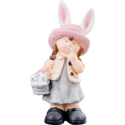 Decoratiune gradina din ceramica MagicHome, fata cu iepurasi, 50 cm