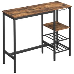 Masa bar Artool pentru bucatarie si living, cu rafturi, maro rustic, 110 cm