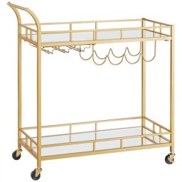 Carucior de servire Artool auriu cu roti, sticla si suport pahare, 86x38x90 cm