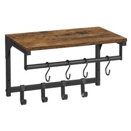 Cuier de perete cu raft si 8 carlige, metal si PAL, maro rustic