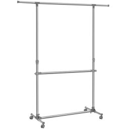 Suport mobil pentru haine cu roti, reglabil, din inox, argintiu, 50 kg