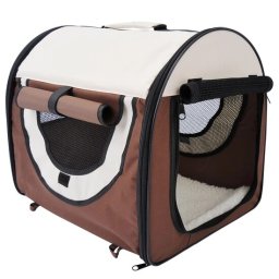 Geanta de transport pliabila pentru caini si pisici, impermeabila, S-M, maro-bej, 61x46x51 cm