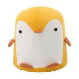 Taburet pentru copii model pinguin, textil si lemn, galben-alb, 28x34 cm