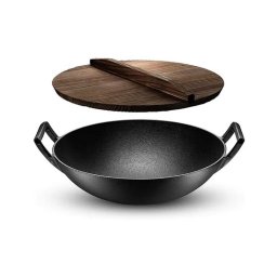 Wok din fonta cu capac din lemn, 36,5 cm, Perfect Home