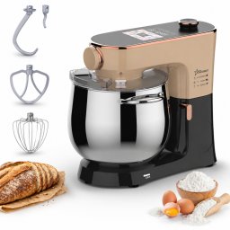 Robot de bucatarie STARCREST SKM-2010BB, 2000 W, Bol inox 10 L, 5 Accesorii, 10 Viteze + pulse, Control digital, Cantar integrat, Functie de dospire, Negru Bronz