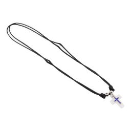 Colier reglabil cu pandantiv cruce din Sidef cu element albastru, 22mm