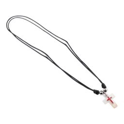Colier reglabil cu pandantiv cruce din Sidef cu element rosu, 22mm