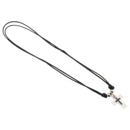 Colier reglabil cu pandantiv cruce din Sidef cu element negru, 22mm