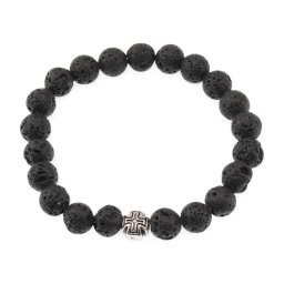 Bratara pe elastic Roca Vulcanica sfere 8mm si cruce argintie