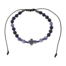 Bratara reglabila cu Sodalit, Roca vulcanica si cruce din Hematit sfere, 4mm