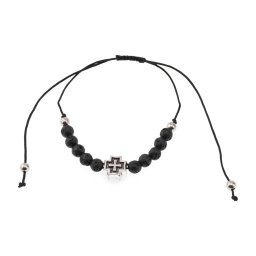 Bratara reglabila cu Roca vulcanica sfere 4mm si cruce argintie