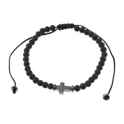 Bratara reglabila cu Onix negru mat sfere 4mm si cruce din Hematit