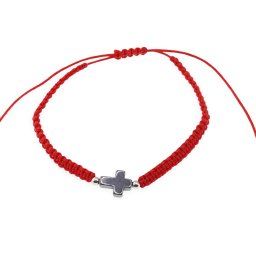 Bratara impletita reglabila si cruce din Hematit, snur rosu - 10mm