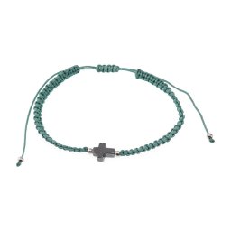 Bratara impletita reglabila si cruce din Hematit, snur turcoaz - 10mm